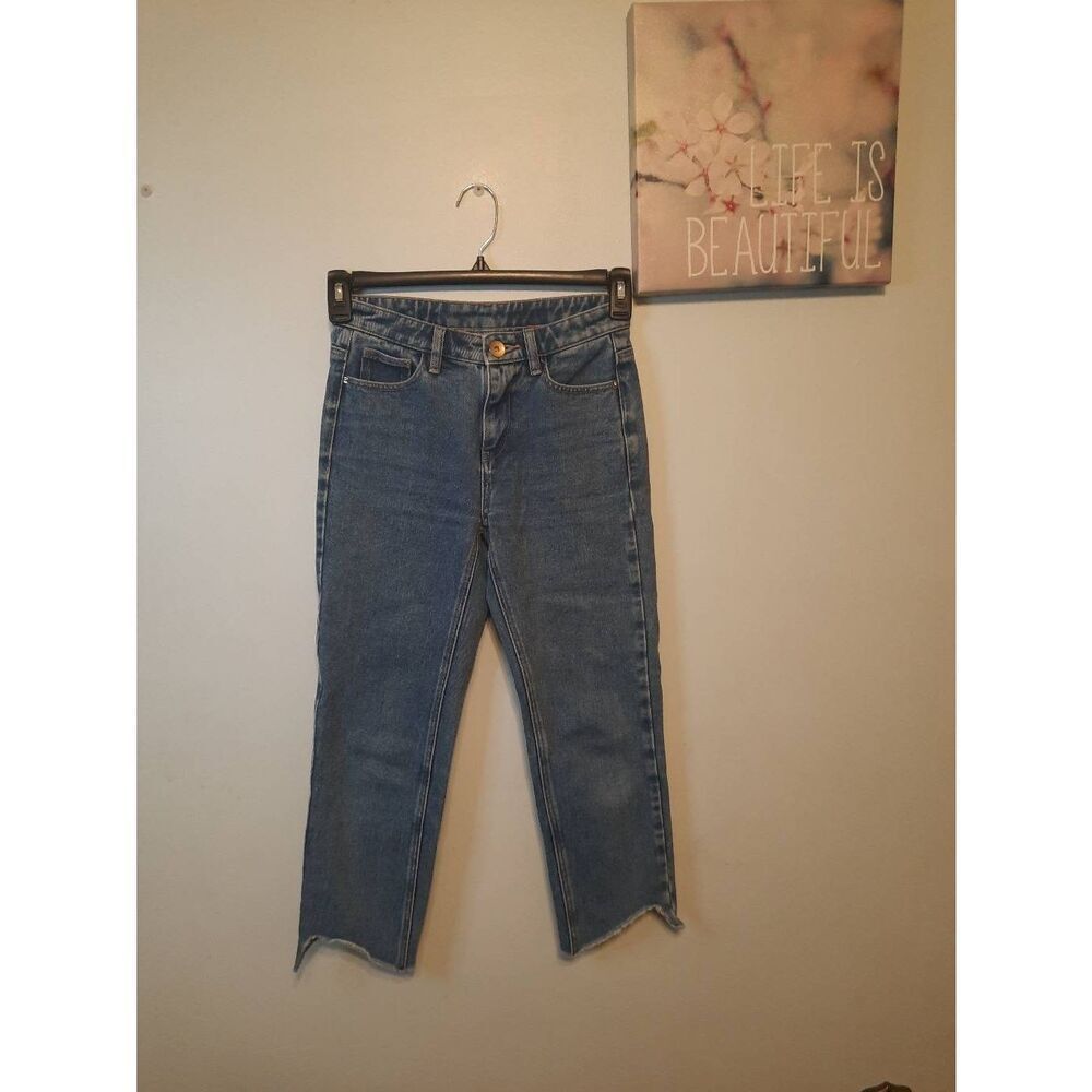 Ochirly Jeans Womens XS Light Blue Embellished Frayed Hem  26x24